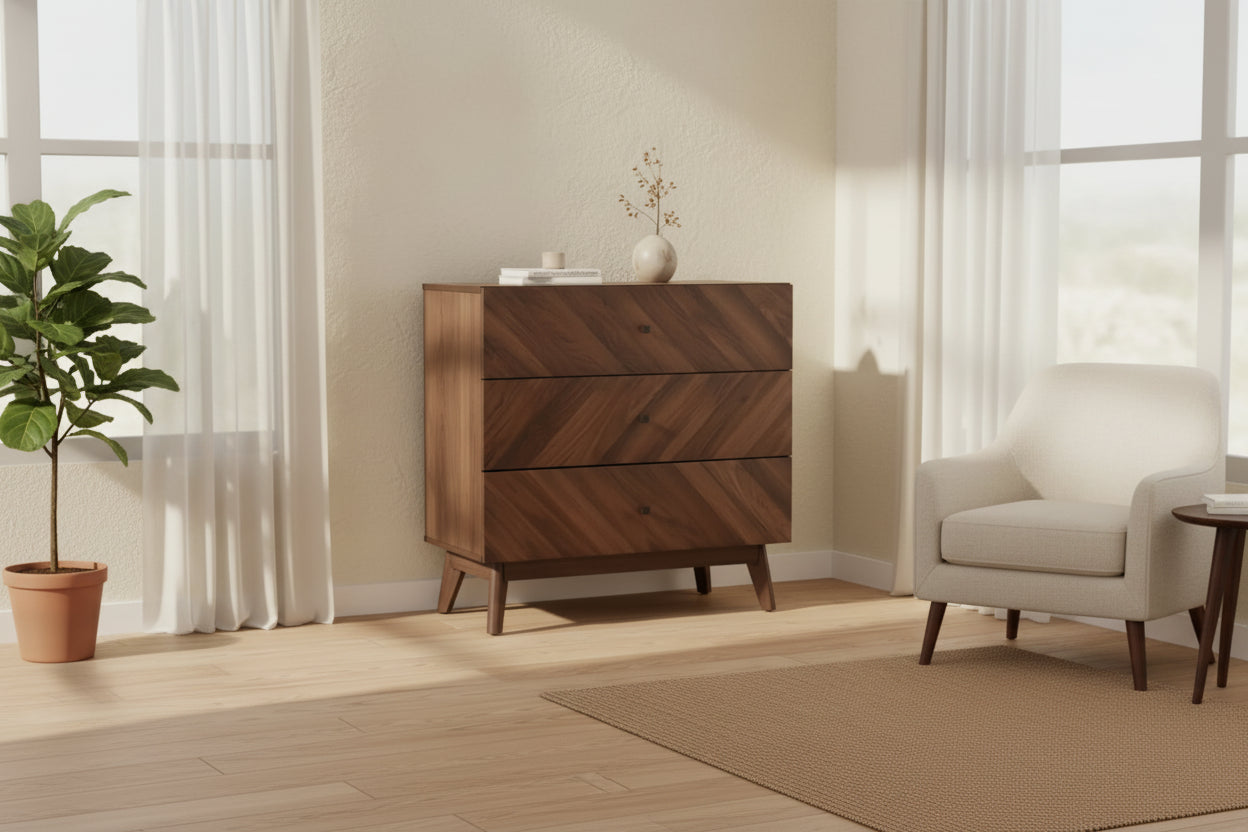 Hartman Wood 3 Drawer Storage Chest Walnut Brown - Baxton Studio: Sleek Bedroom Organizer