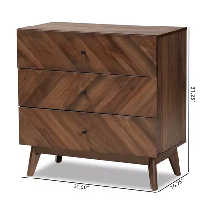 Commode de rangement 3 tiroirs en bois Noyer Marron - : Organisateur de chambre élégant
