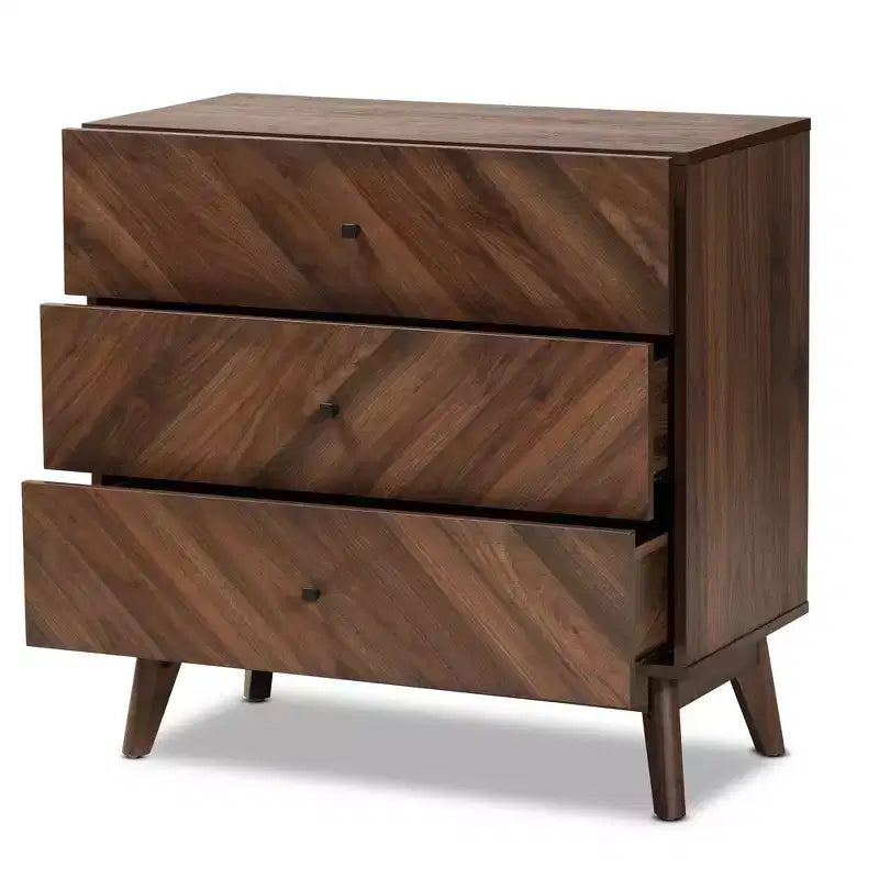 Commode de rangement 3 tiroirs en bois Noyer Marron - : Organisateur de chambre élégant