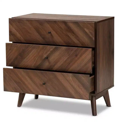 Commode de rangement 3 tiroirs en bois Noyer Marron - : Organisateur de chambre élégant