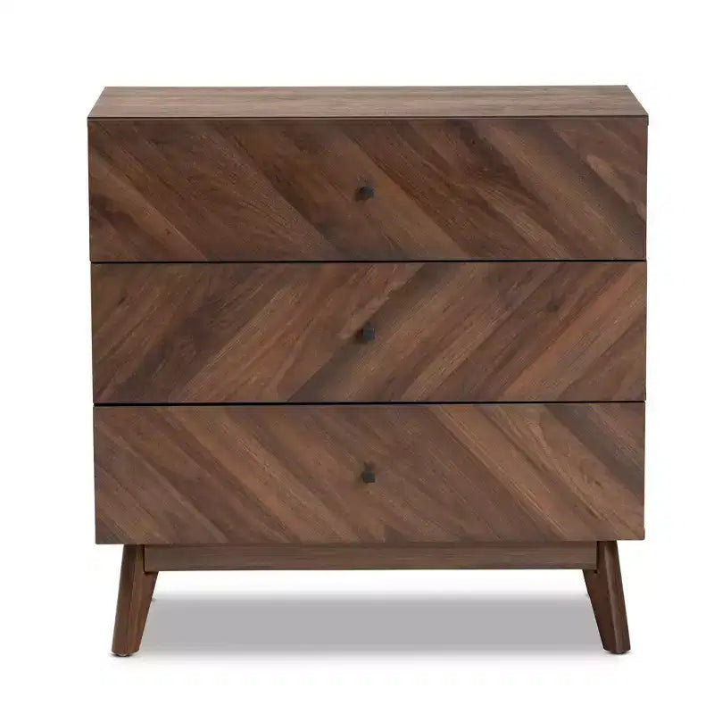 Commode de rangement 3 tiroirs en bois Noyer Marron - : Organisateur de chambre élégant