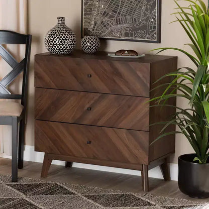 Commode de rangement 3 tiroirs en bois Noyer Marron - : Organisateur de chambre élégant