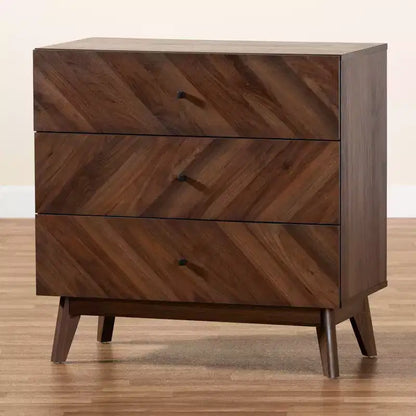 Commode de rangement 3 tiroirs en bois Noyer Marron - : Organisateur de chambre élégant