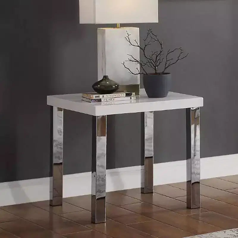 Table d'appoint 22" Blanc Brillant/Chrome - : Charme moderne, Aucun assemblage requis