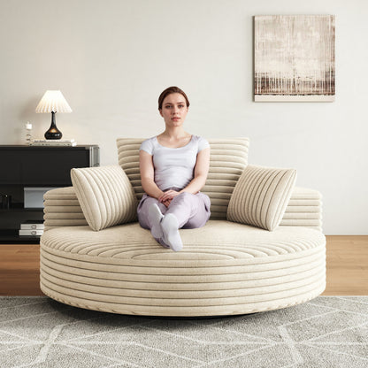 Fauteuil pivotant simple en velours côtelé et chenille avec rembourrage en mousse