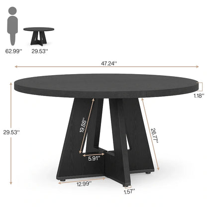 Table à manger ronde de 120 cm pour 4 personnes, table de salle à manger/cuisine/salon en bois style ferme