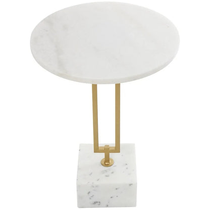 Table d'appoint géométrique en marbre avec support rectangulaire en métal doré - Blanc