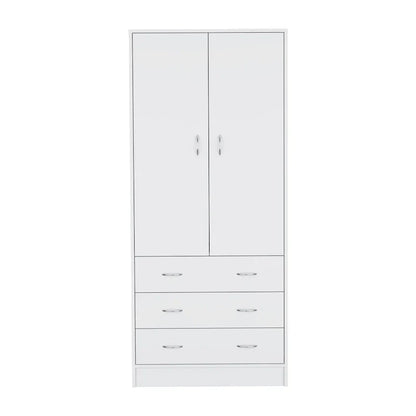 19 Armoire moderne à deux portes avec 3 tiroirs et 1 tringle de penderie pour chambre à coucher