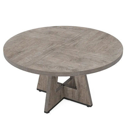 Table à manger ronde de 120 cm pour 4 personnes, table de salle à manger/cuisine/salon en bois style ferme