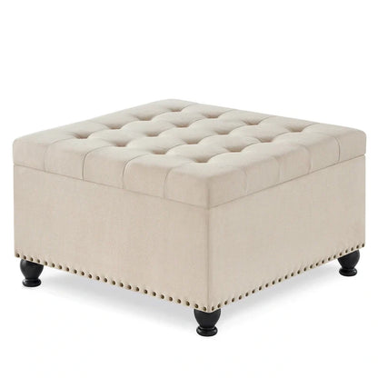 Grand pouf de rangement carré avec pieds en bois