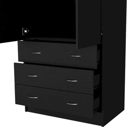 19 Armoire moderne à deux portes avec 3 tiroirs et 1 tringle de penderie pour chambre à coucher