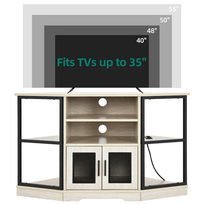 Meuble TV d'angle de ferme, meuble multimédia avec prise de courant pour téléviseurs jusqu'à 55 pouces
