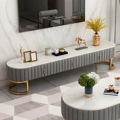 Meuble TV de rangement 79 Glam en marbre gris avec pieds
