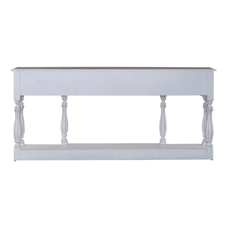 Console de hall 72 po blanc antique et écorce vieillie
