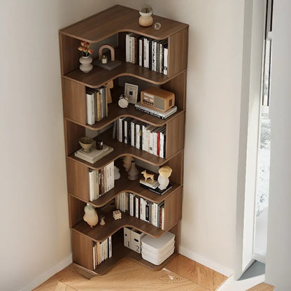 Étagère d'angle en bois manufacturé à 6 tablettes