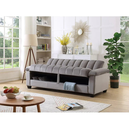 Canapé convertible de salon en tissu matelassé avec dossier cannelé