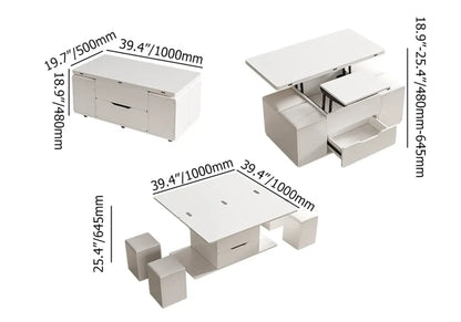 Table basse relevable pliable avec 4 tabourets et rangement