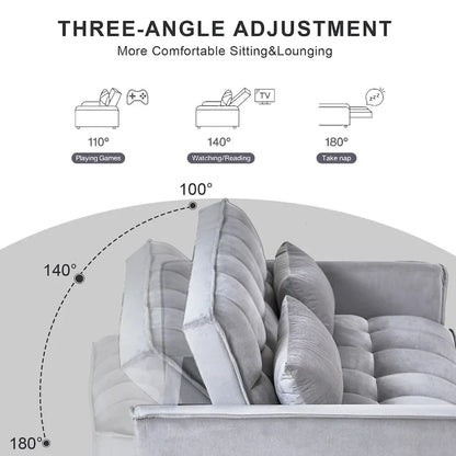 Causeuse moderne en velours avec dossier inclinable et poches, 2 places – Gris foncé / Gris clair / Bleu / Noir