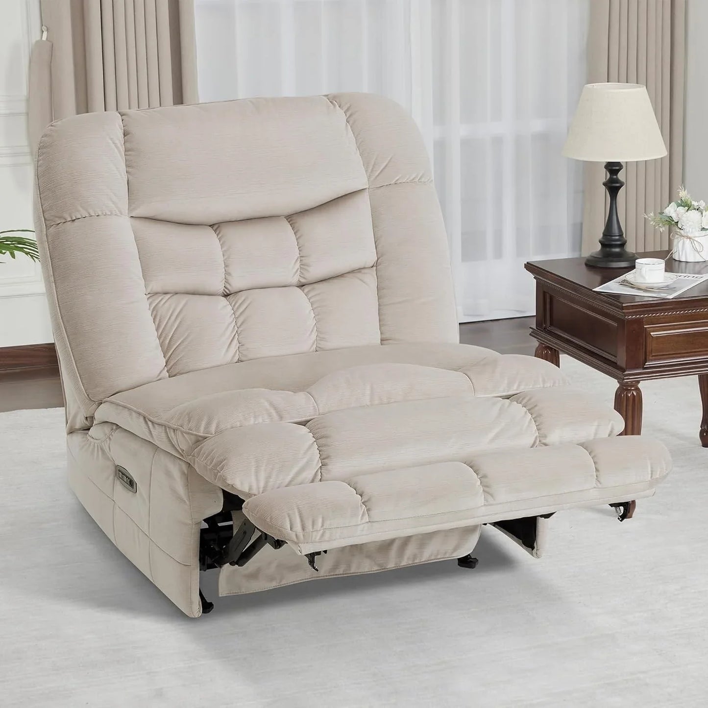 MCombo Fauteuil inclinable électrique sans accoudoirs surdimensionné à double moteur, inclinable Zeroarms parfait pour le salon en tissu PR607