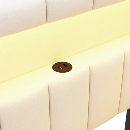 Lit plateforme rembourré avec ports USB et éclairage LED - Cadre de lit double/simple avec 2 tiroirs de rangement - Chambre à coucher moderne