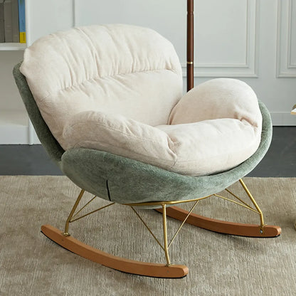 Fauteuil à bascule ergonomique rembourré en velours moderne pour chambre de bébé