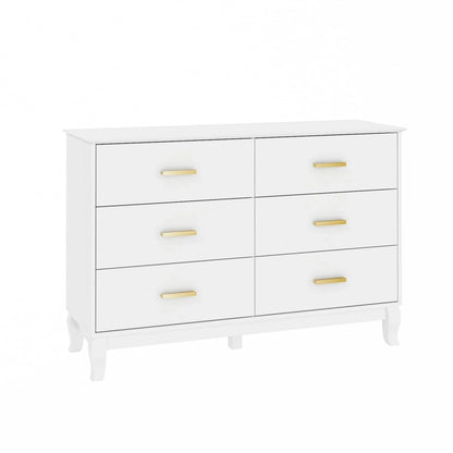 Commode double Timechee 6 tiroirs 47,2 po de largeur, pieds en bois massif, fini laqué