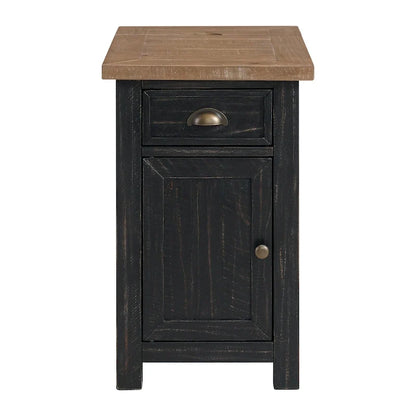 Table d'appoint de chevet Monterey en bois massif avec prises de courant cachées