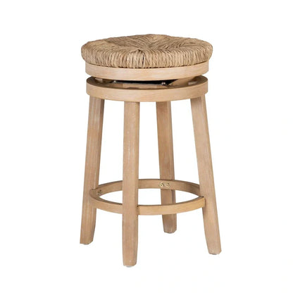 Tabouret de comptoir pivotant sans dossier Maya avec assise en jonc de mer