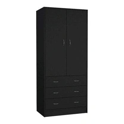 19 Armoire moderne à deux portes avec 3 tiroirs et 1 tringle de penderie pour chambre à coucher