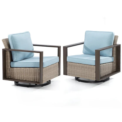 Fauteuil à bascule d'extérieur Cozywor en osier 2 pièces avec structure métallique et coussins