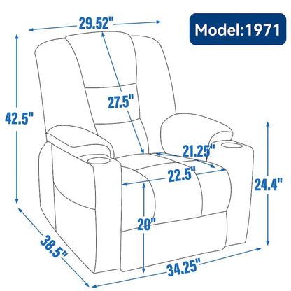 Fauteuil inclinable Power Lift avec massage et chaleur, fauteuils inclinables larges et rembourrés Lazy Boy avec ports USB, Type C et 2 porte-gobelets en acier