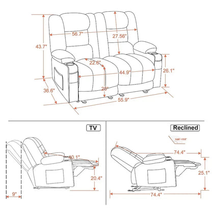 Causeuse inclinable électrique MCombo avec fonction chauffage et massage, en tissu PR648
