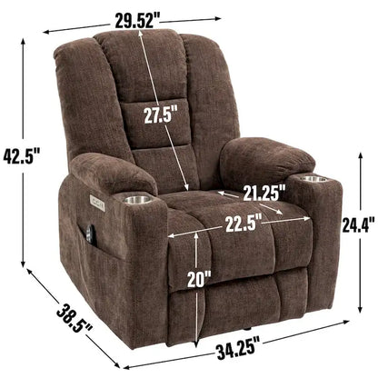 Fauteuil inclinable Power Lift avec massage et chaleur, fauteuils inclinables larges et rembourrés Lazy Boy avec ports USB, Type C et 2 porte-gobelets en acier