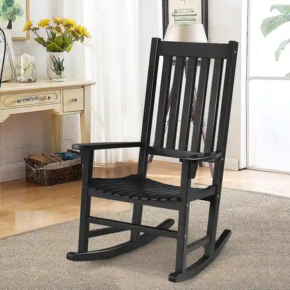 Fauteuil à bascule avec cadre en bois massif, fauteuil à bascule de véranda, intérieur/extérieur