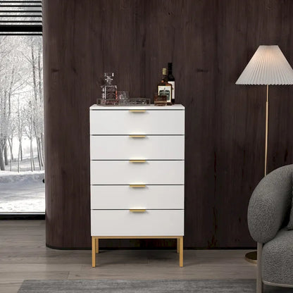Commode de rangement à 5 tiroirs Table de chevet Meuble de rangement 60 cm L Blanc/Dos