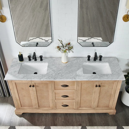 Meuble sous-vasque Hervas avec plateau en marbre naturel, sans miroir