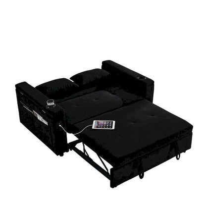 Canapé-lit gigogne 54 po, canapé-lit inclinable 2 places avec rangement, oreiller lombaire, prise USB
