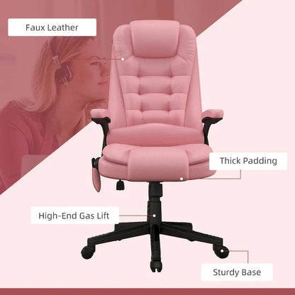 Chaise de bureau de massage vibrante à dossier haut HOMCOM avec 6 points de vibration, chaise d'ordinateur inclinable et chauffante en cuir PU