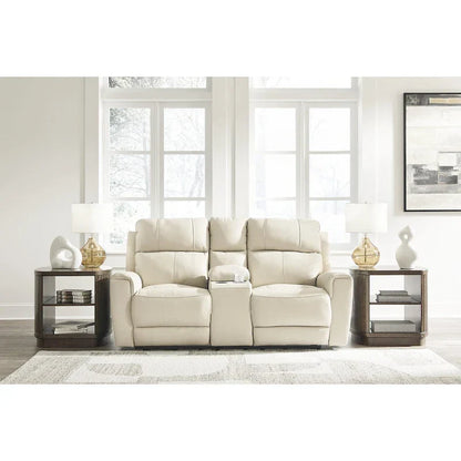 Causeuse inclinable électrique beige Ashley Dahlmoore Signature Design avec console – 76 L x 42 P x 40 H