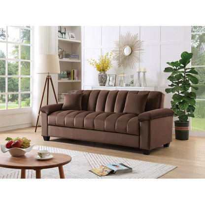 Canapé convertible de salon en tissu matelassé avec dossier cannelé