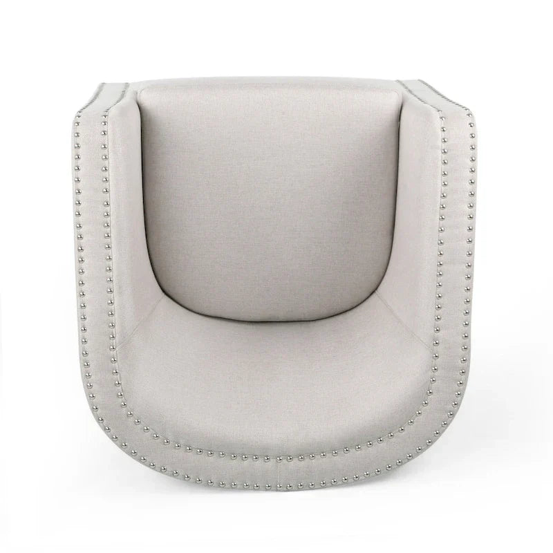 Fauteuil pivotant, style baril rond classique, tissu beige blé