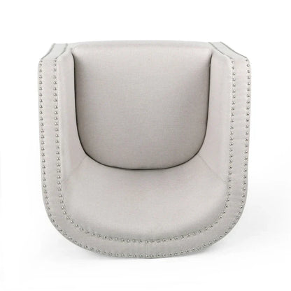 Fauteuil pivotant, style baril rond classique, tissu beige blé