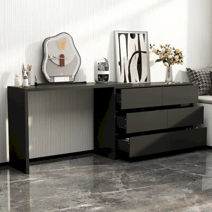 Commode pivotante 32,7H et bureau coiffeuse 6 tiroirs Blanc/Noir