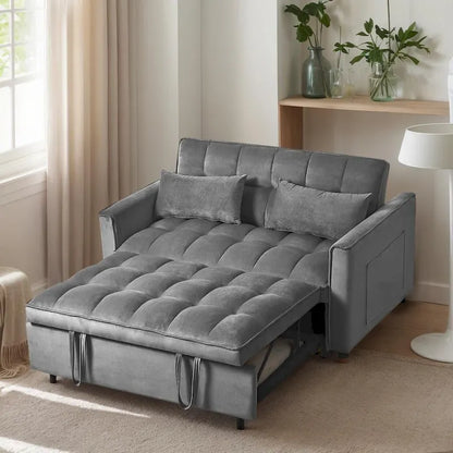 Causeuse moderne en velours avec dossier inclinable et poches, 2 places – Gris foncé / Gris clair / Bleu / Noir