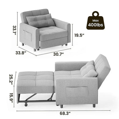 Canapé-lit convertible 3-en-1, Canapé-chaise dépliable, Lit pliant convertible pour salon