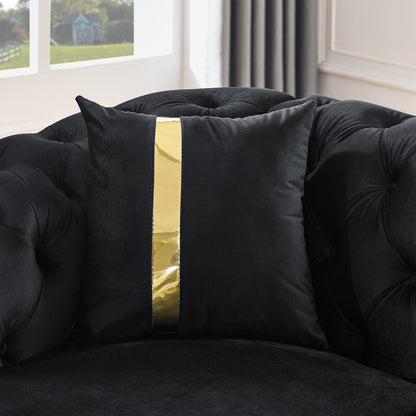 Canapé 3 places Velvet 90,6 po avec 2 oreillers, coussins haute densité, accents dorés et oreillers