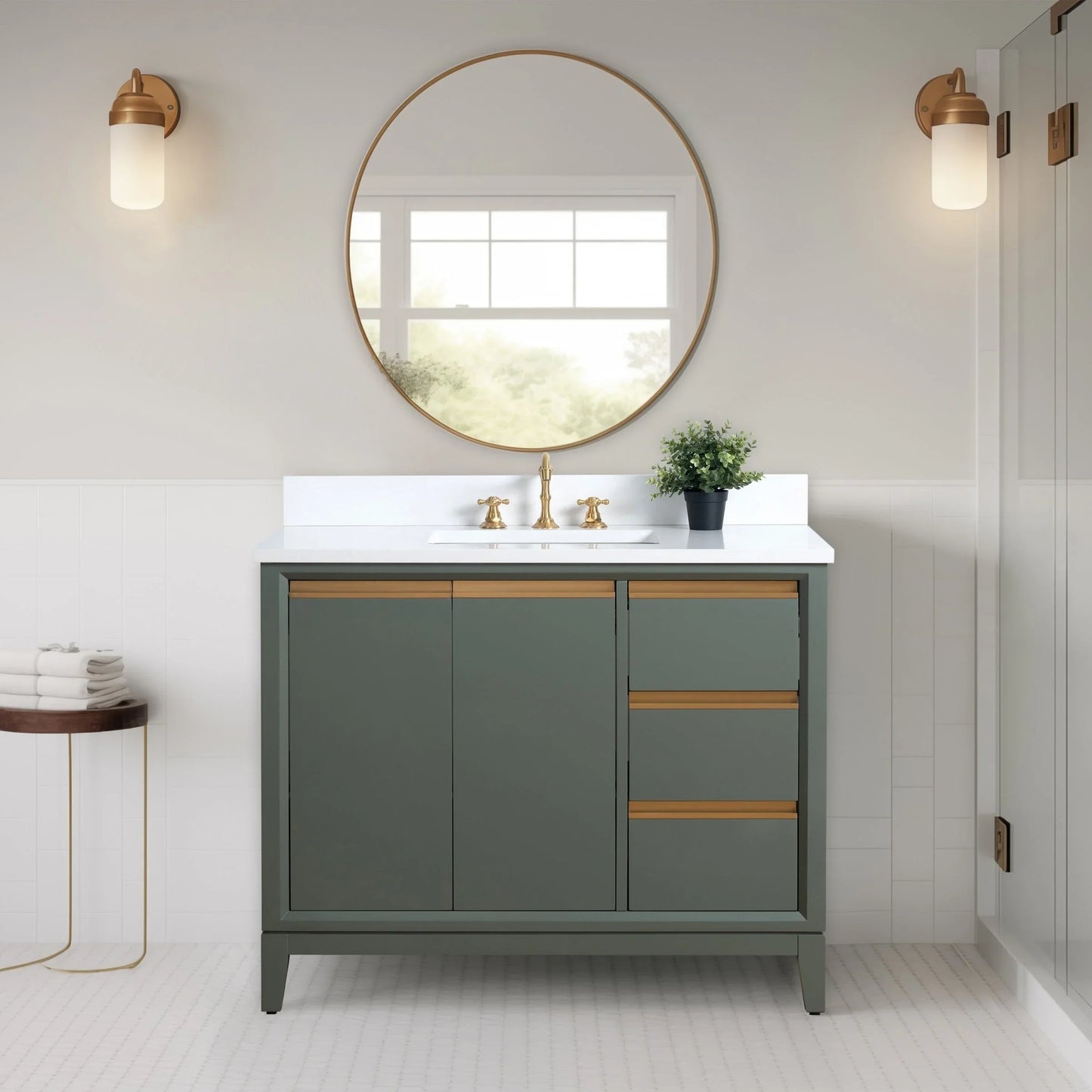 Meuble-lavabo Vanity Art avec évier en céramique et dessus en marbre reconstitué