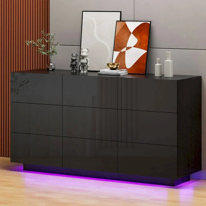 Commode à 9 tiroirs Tour de rangement pour chambre à coucher avec lumière