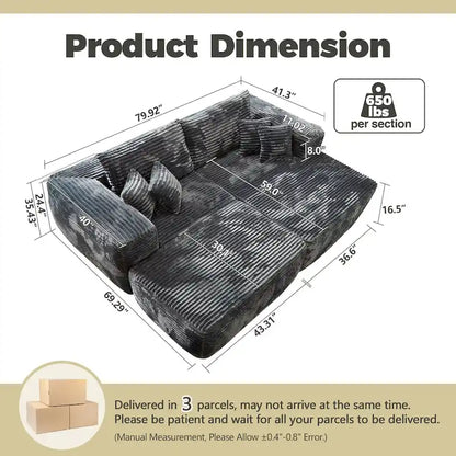 HOOOWOOO Canapé d'angle moderne en peluche avec pouf amovible