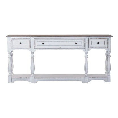 Console de hall 72 po blanc antique et écorce vieillie